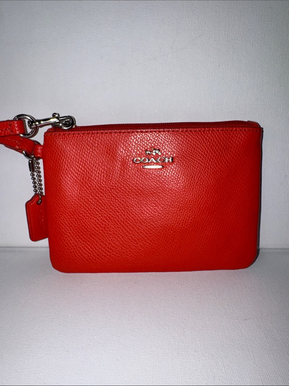 Coach Small Wristlet Bright Orange Pebbled Leather – With Original Mini Hangtag